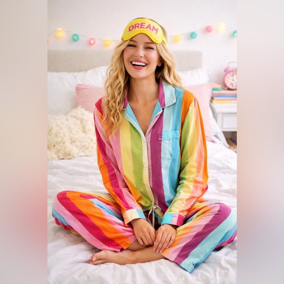 Victoria's Secret Other - Victoria Secret rainbow flannel pajama set Y2K vintage 2005 Size Large